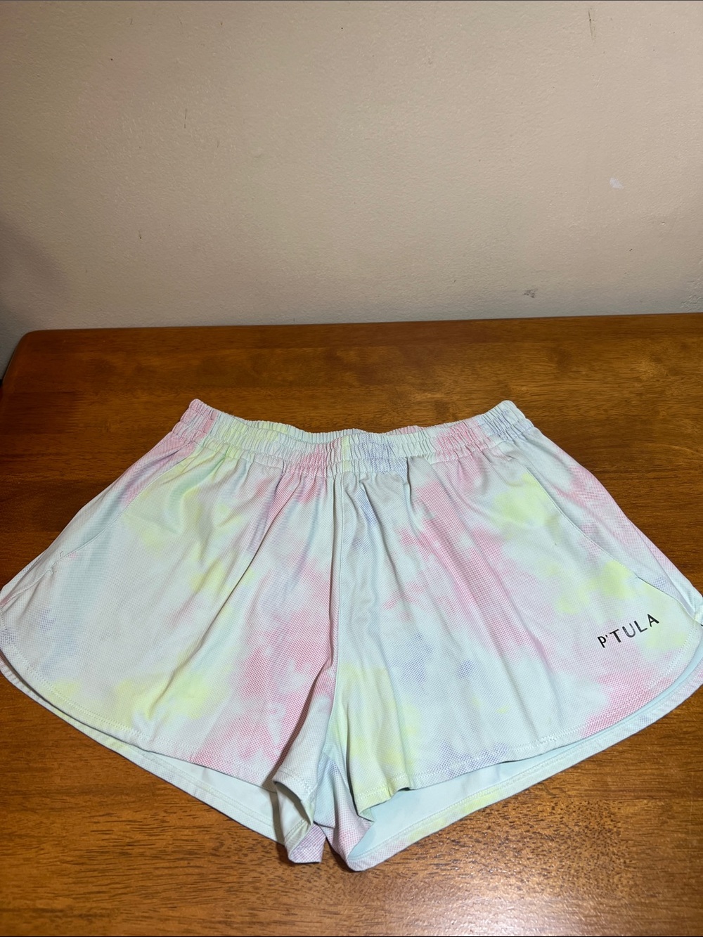 P'tula Pastel Tie-Dye Athletic Shorts — Pink & Yellow Size LARGE